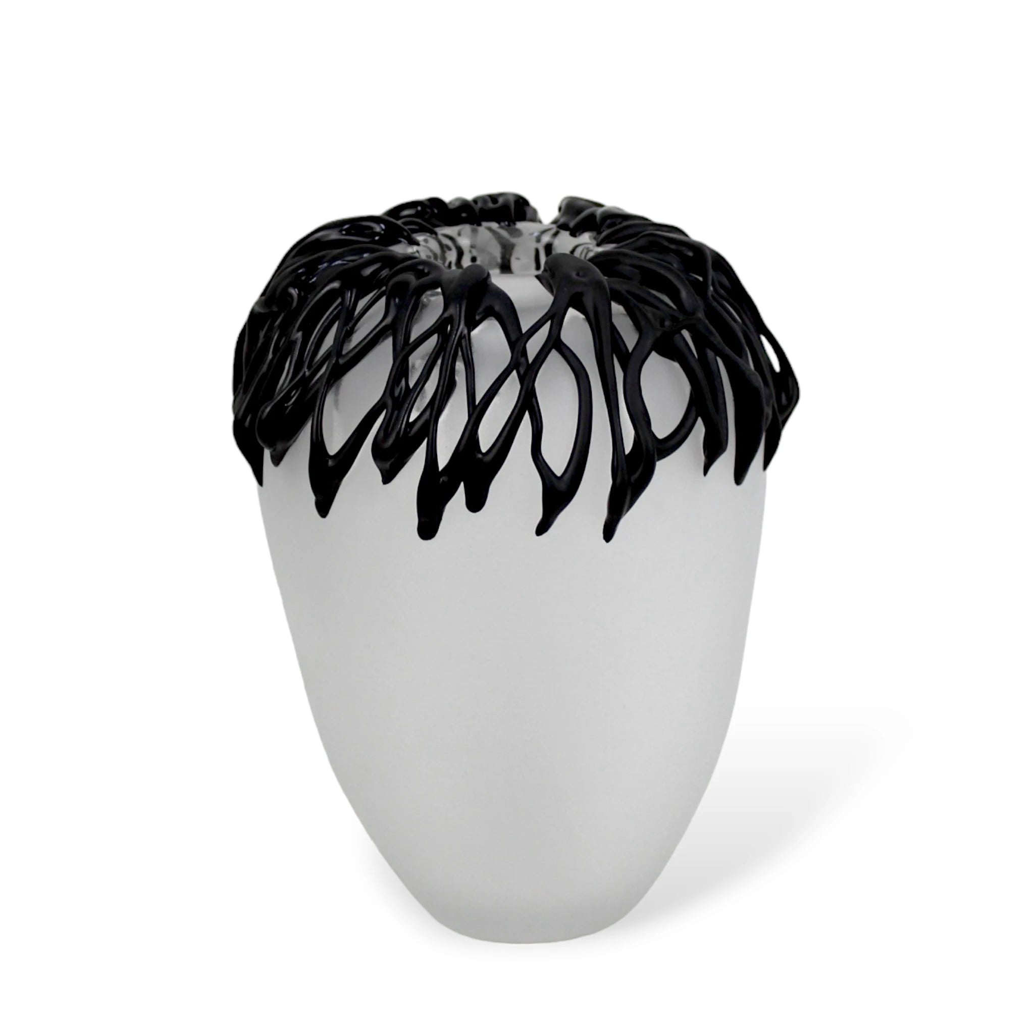 Vaso de Murano Cristal Fosqueado Detalhes Pretos