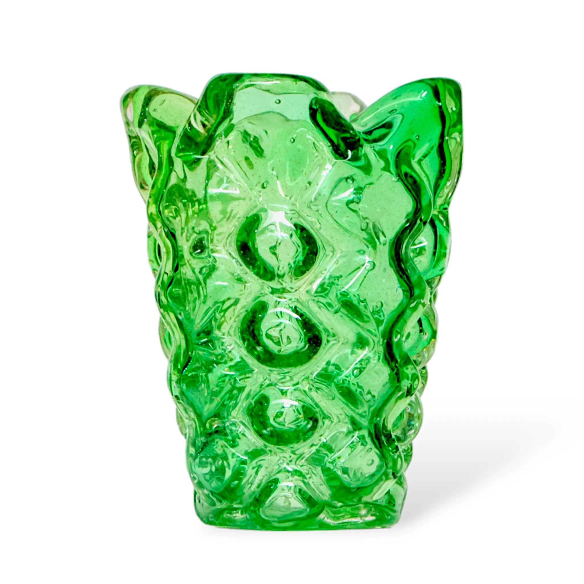 Vaso de Cristal Murano Verde Desenhado Obra de Arte
