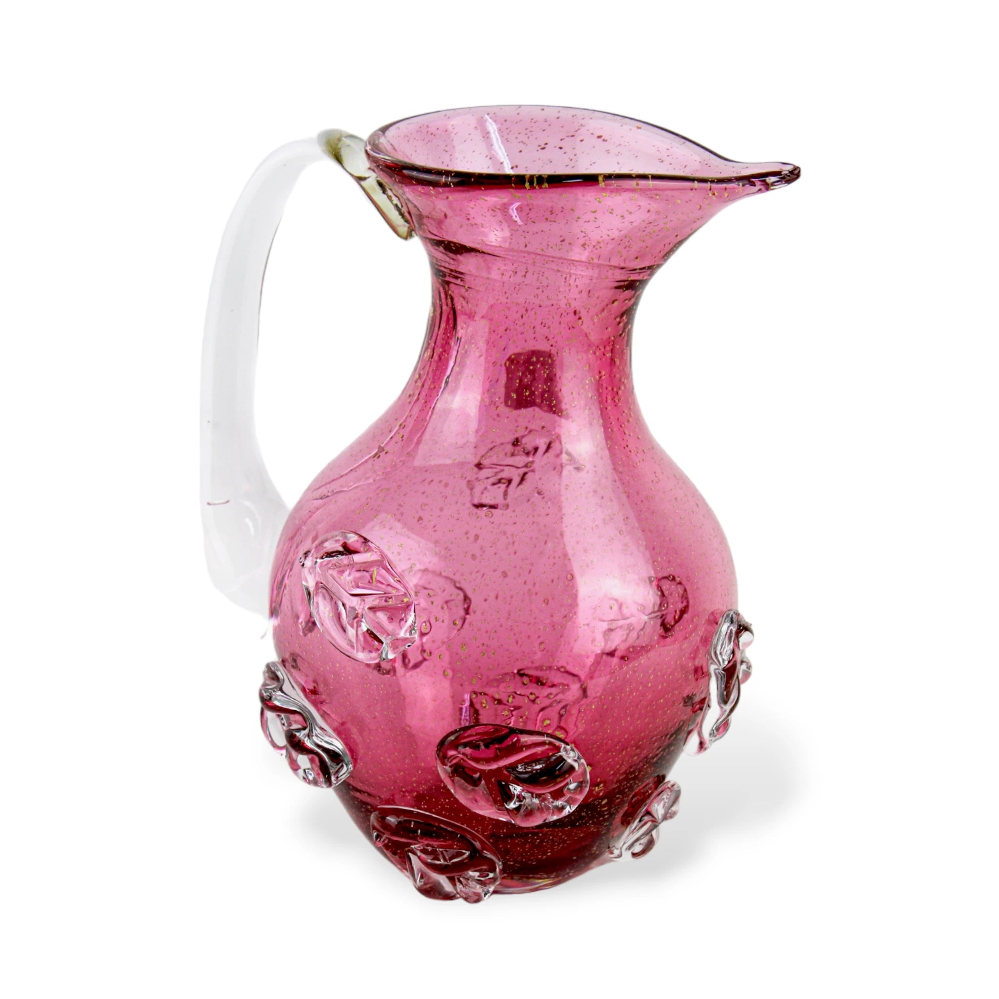 Jarra de Cristal Rosa Folhas Flores em Murano