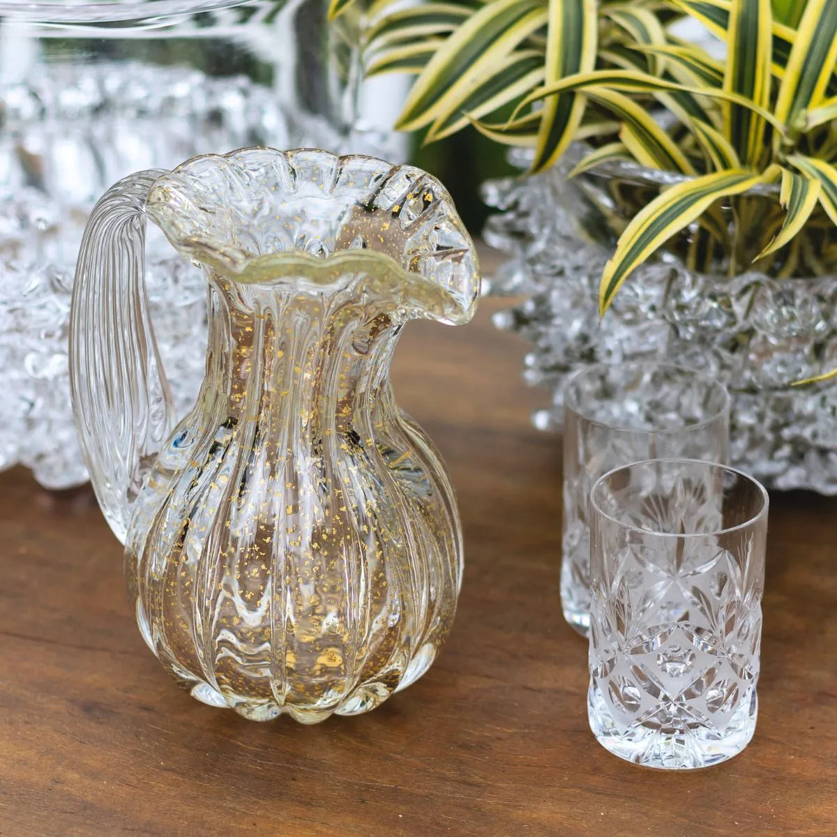 Jarra Chique de Cristal em Murano Sofisticada Verde
