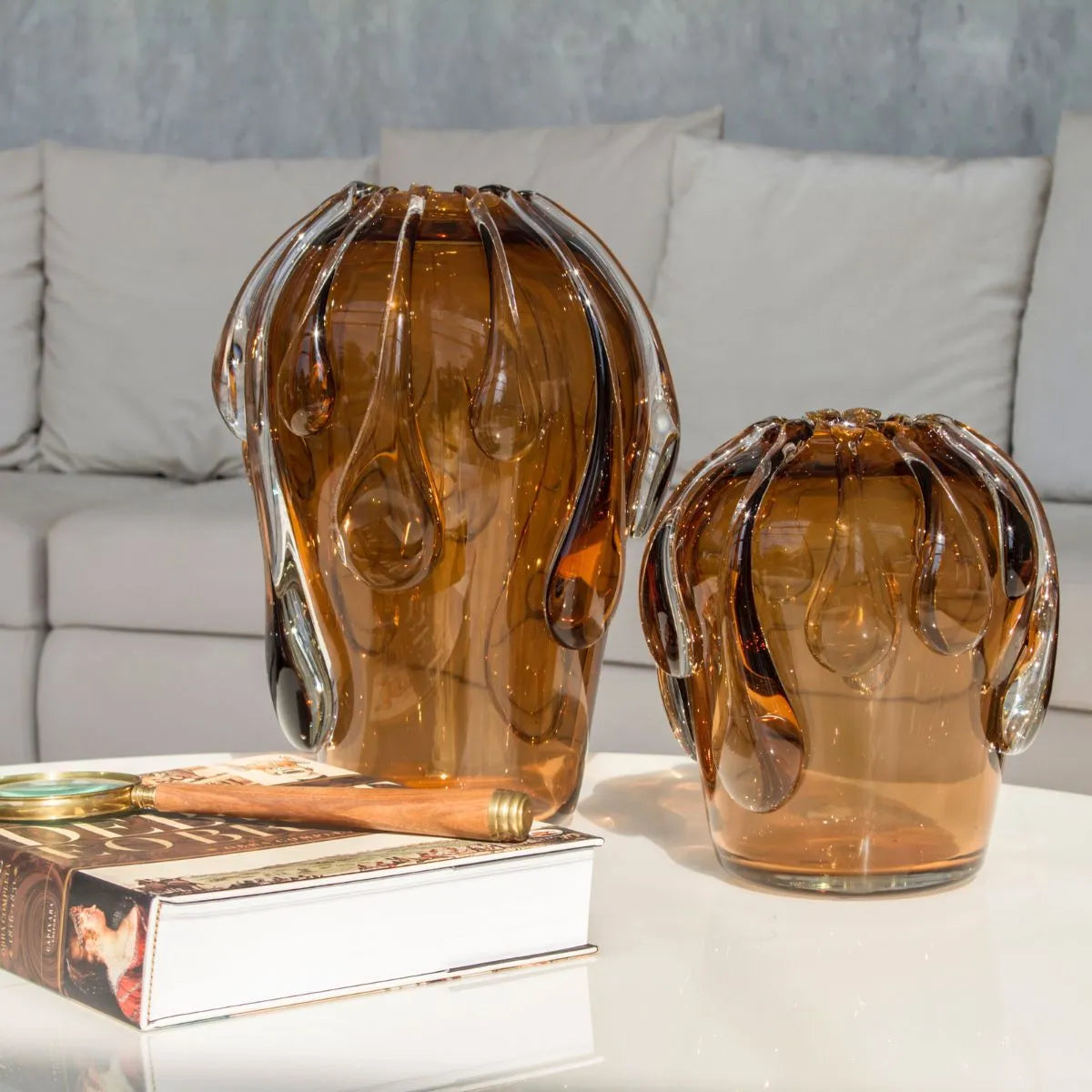 Decoração de Luxo Vaso de Murano Ambar Lagrimas Pequeno Cristal