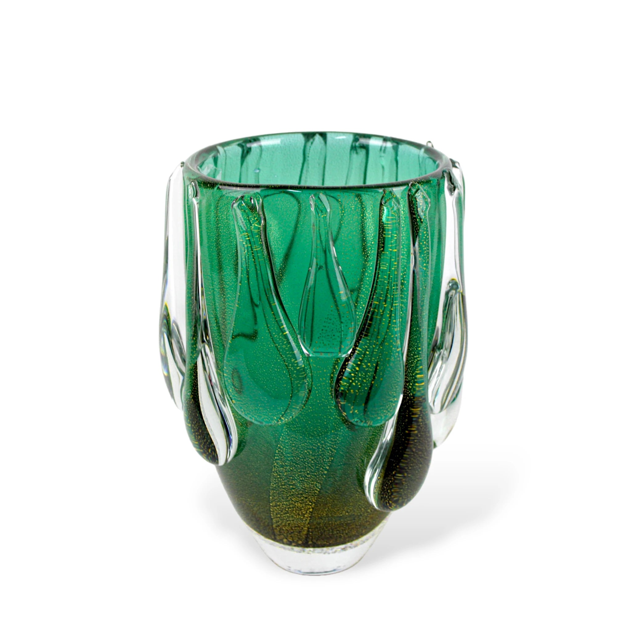 Vaso de Murano Médio com Ouro cor Verde e Cristal