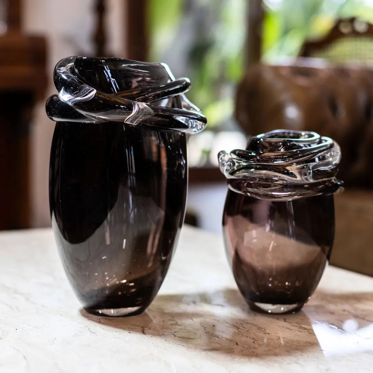 Vaso de Cristal Murano Preto Grafite