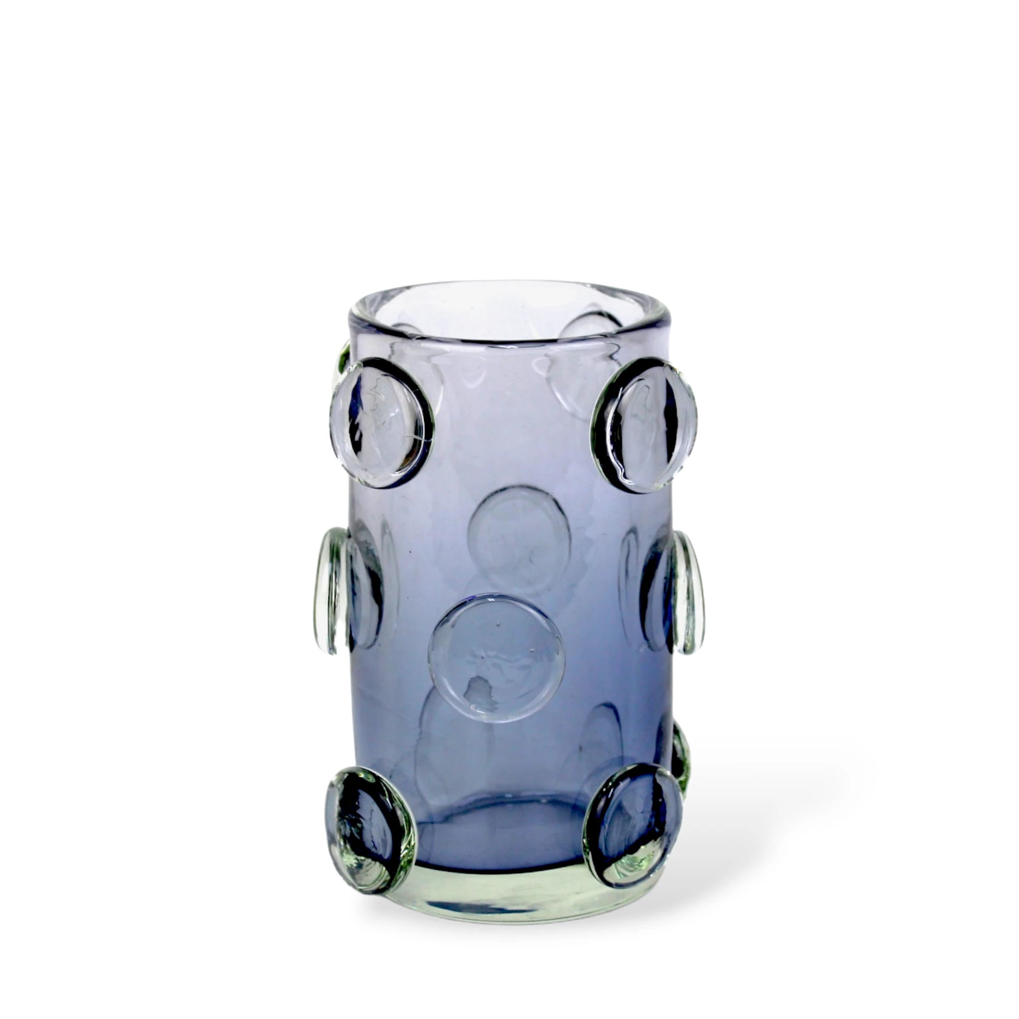 Vaso Pequeno de Murano cor Azul Fumaça com detalhes redondos
