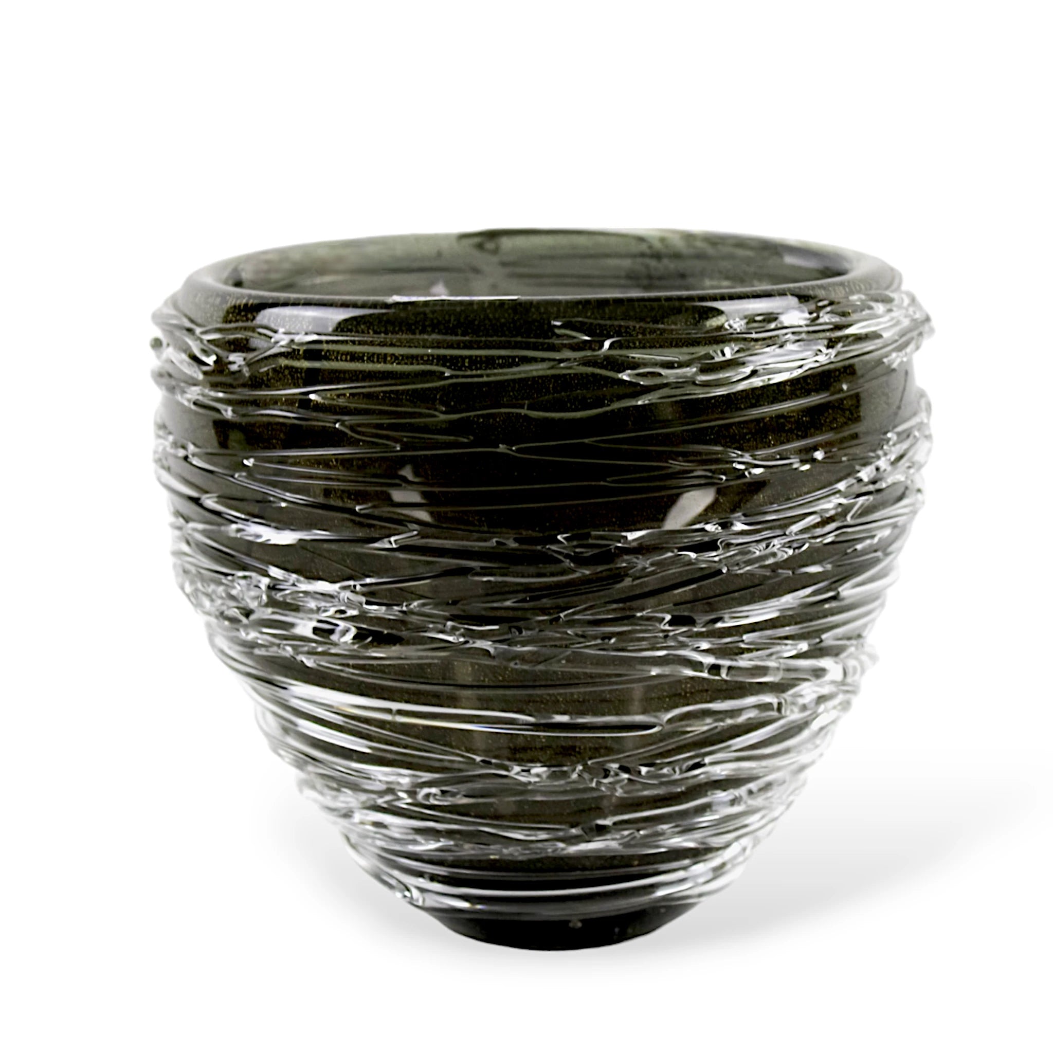 Vaso Detalhado de Cristal Murano com Ouro Preto