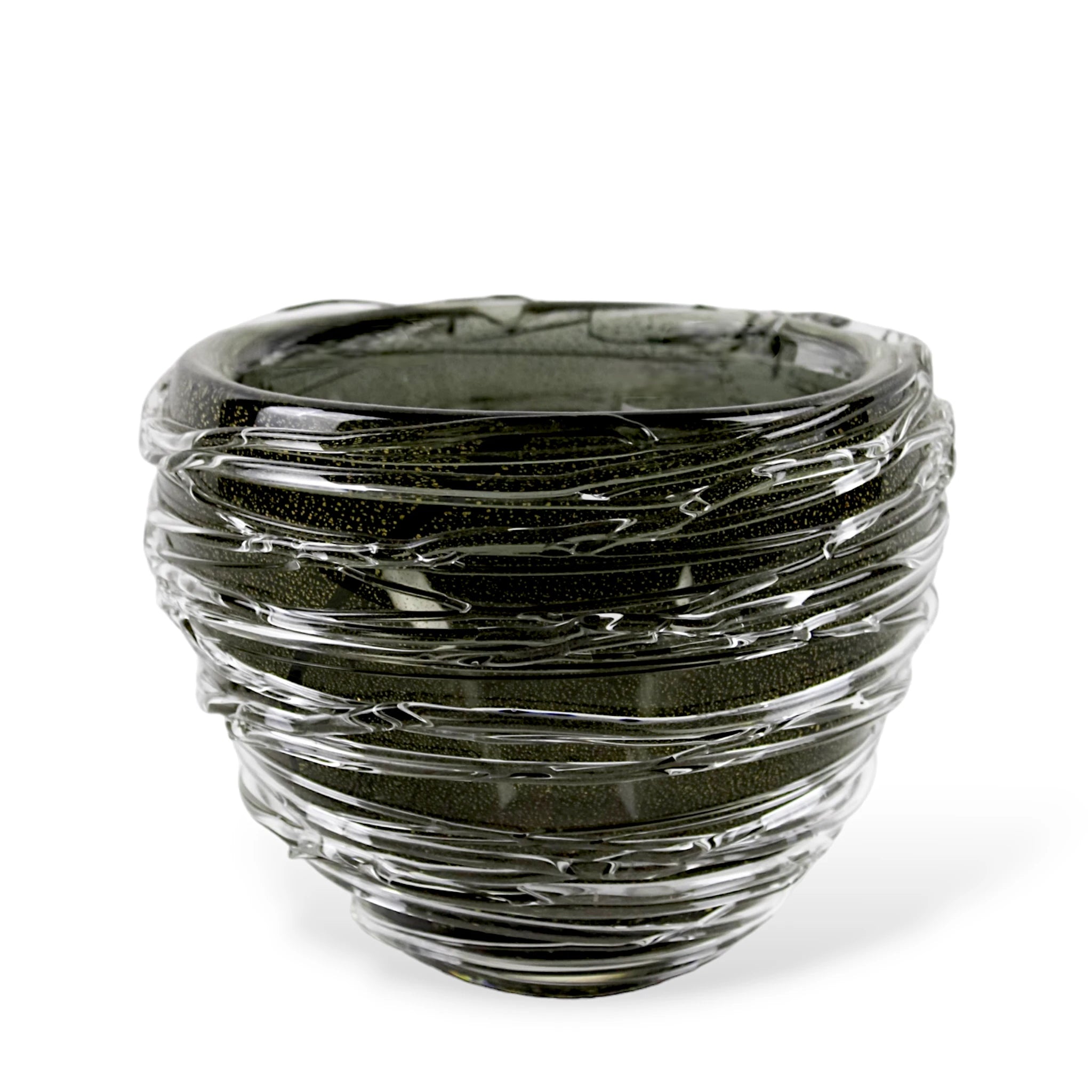 Vaso Detalhado de Cristal Murano com Ouro Preto