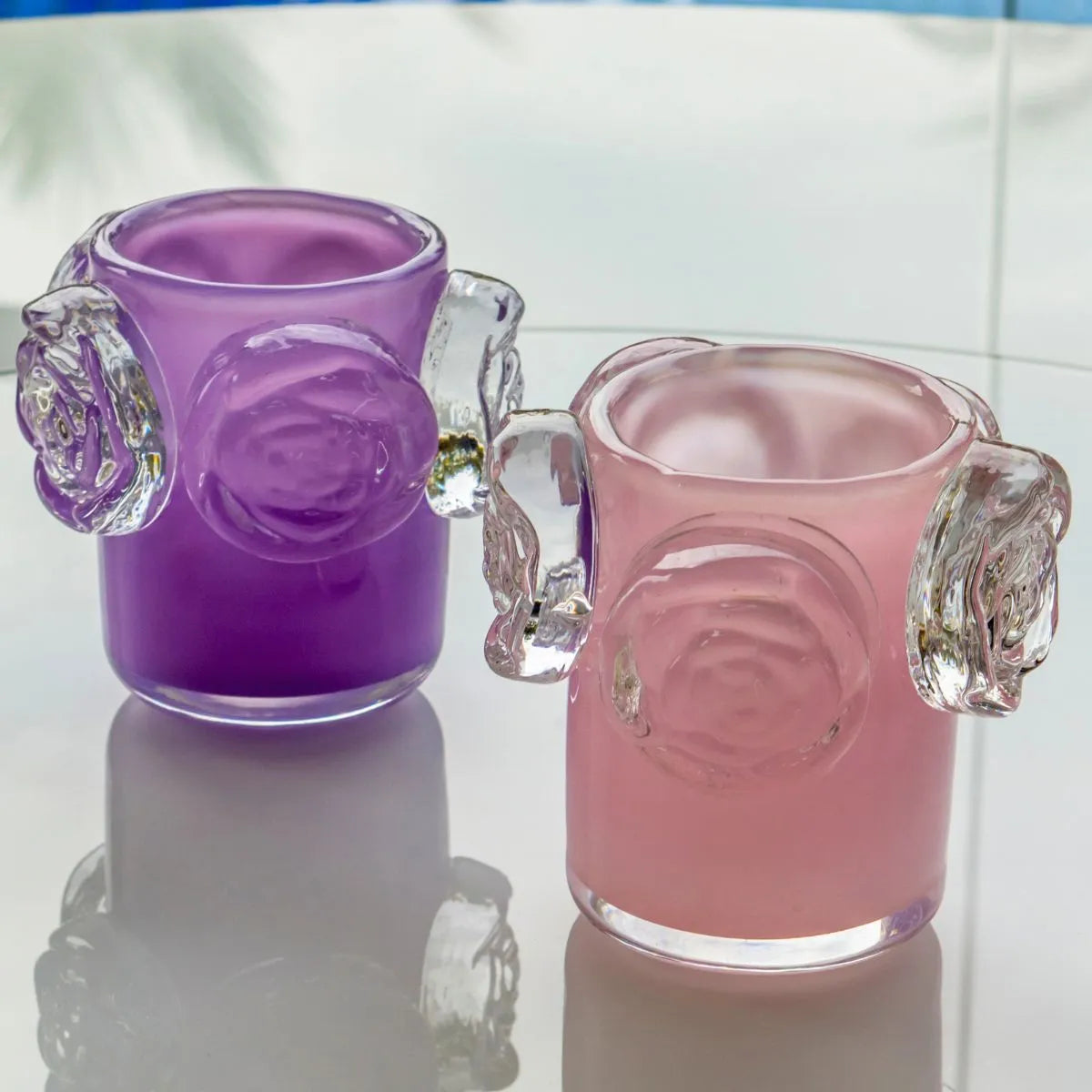 Cachepot em Murano cor Champagne com detalhes de flores