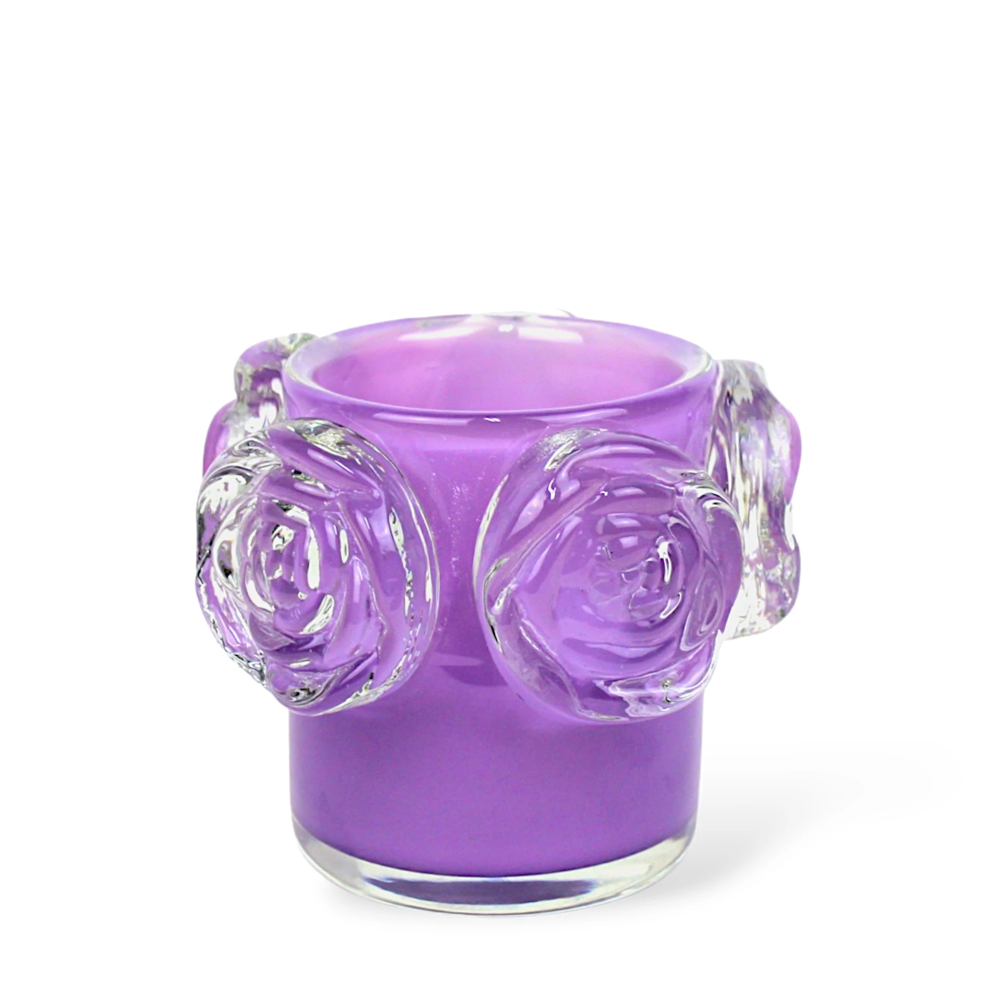 Cachepot em Cristal Murano Lilás com detalhes de flores