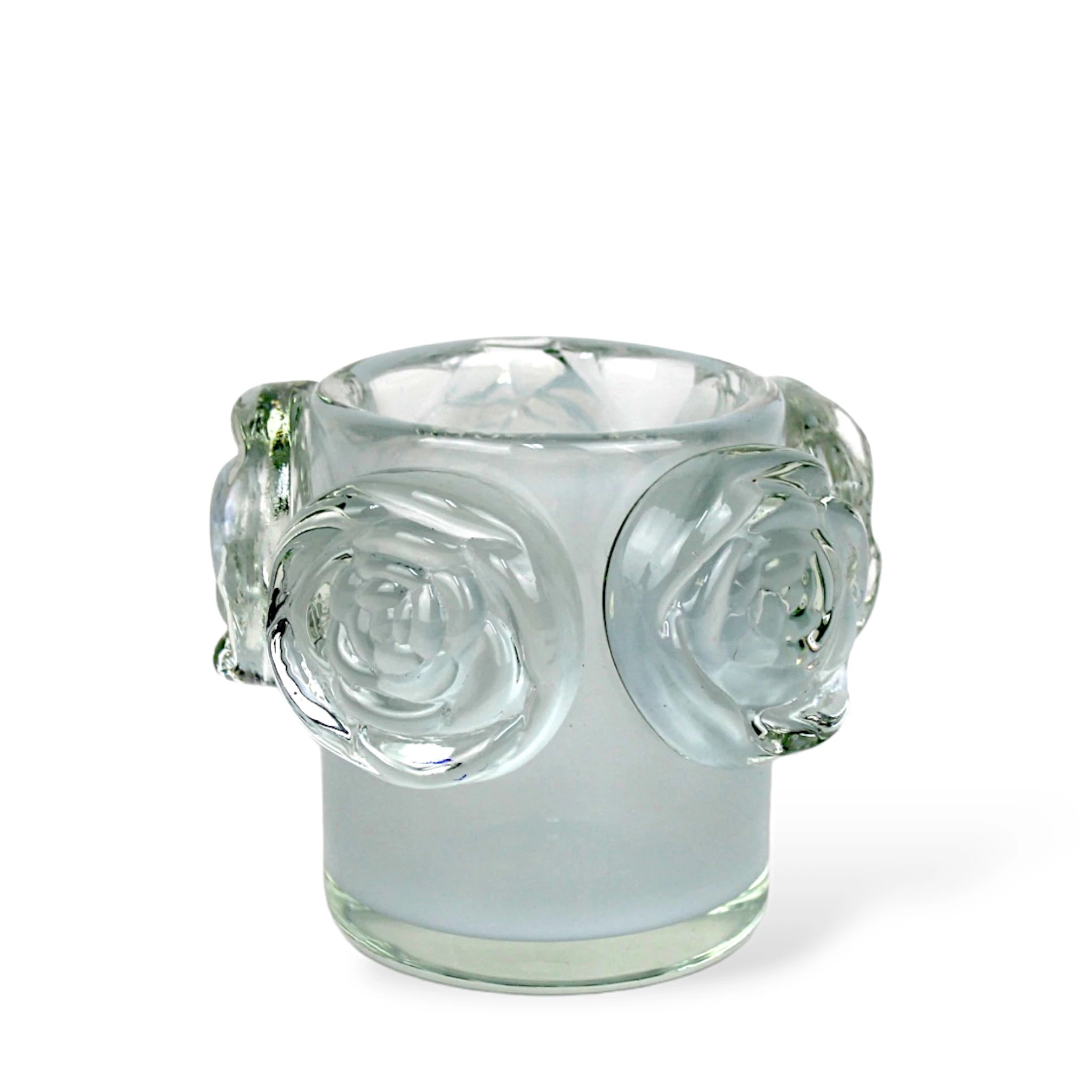 Cachepot em Murano cor Pérola com detalhes de flores