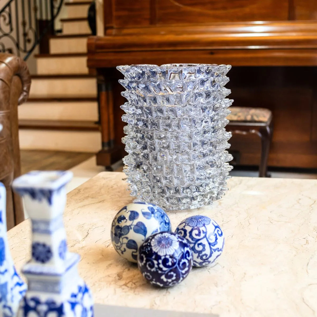 Sala Luxuosa Vaso de Cristal Azul Murano