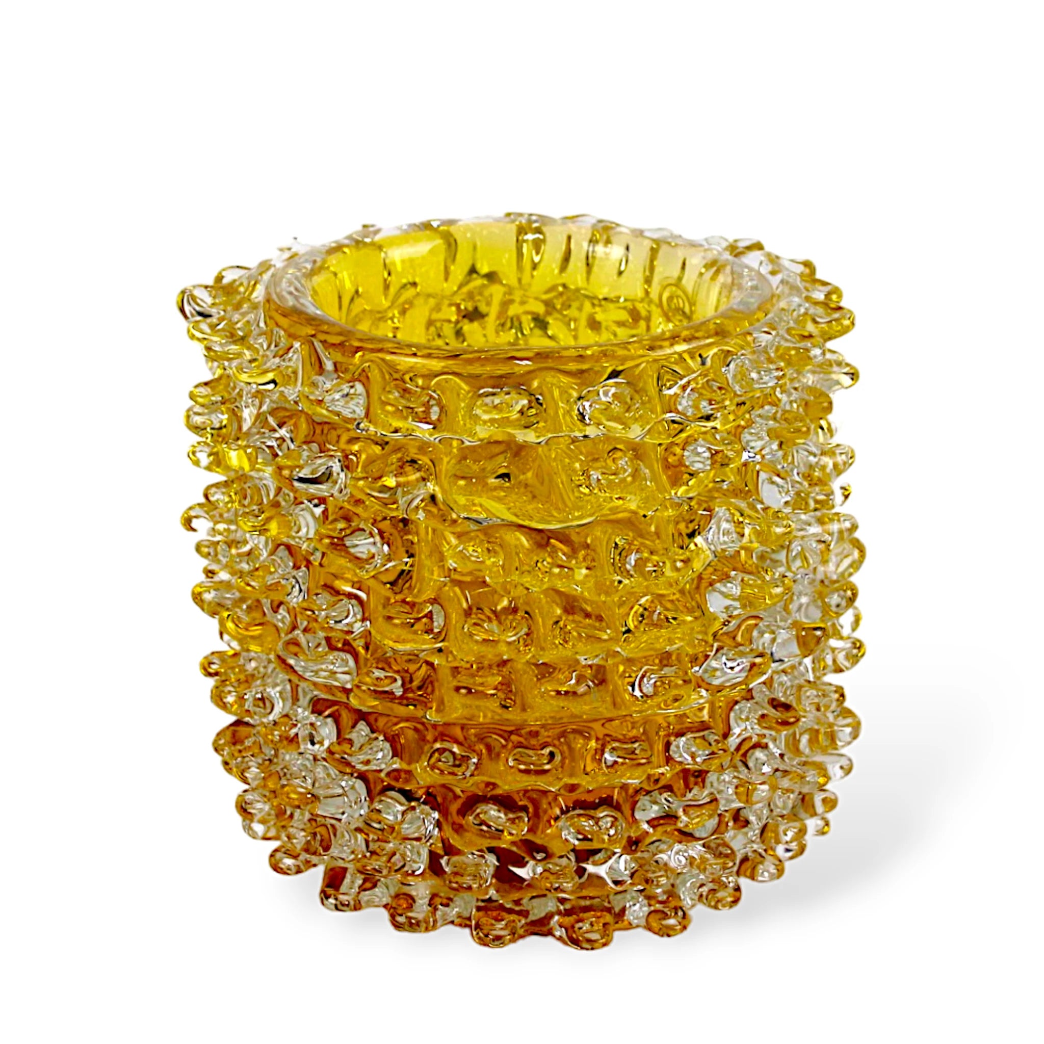 Vaso de Cristal Murano Espinhos Pequeno Amarelo