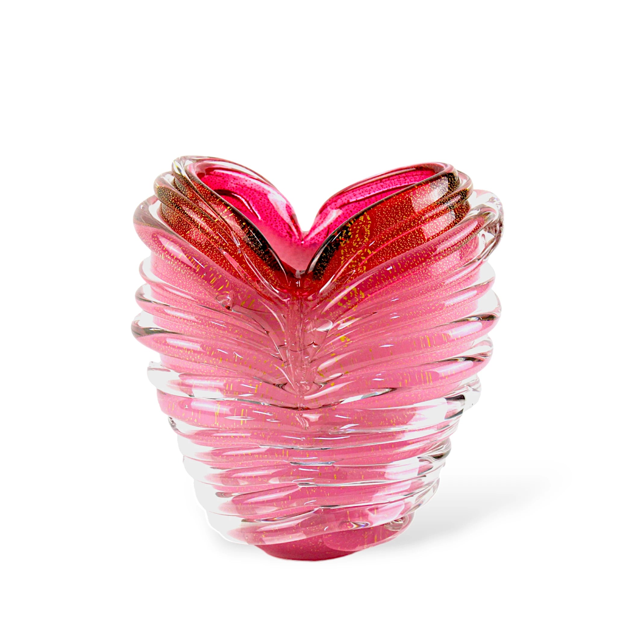 Cachepot Vaso Pequeno de Cristal Murano Vermelho Rosa