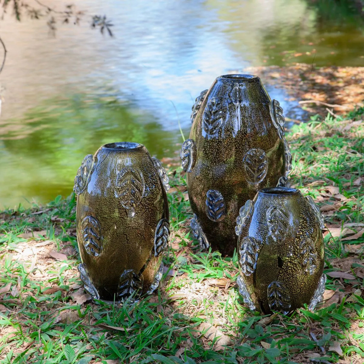 Vaso Grande com Ouro de Cristal Murano