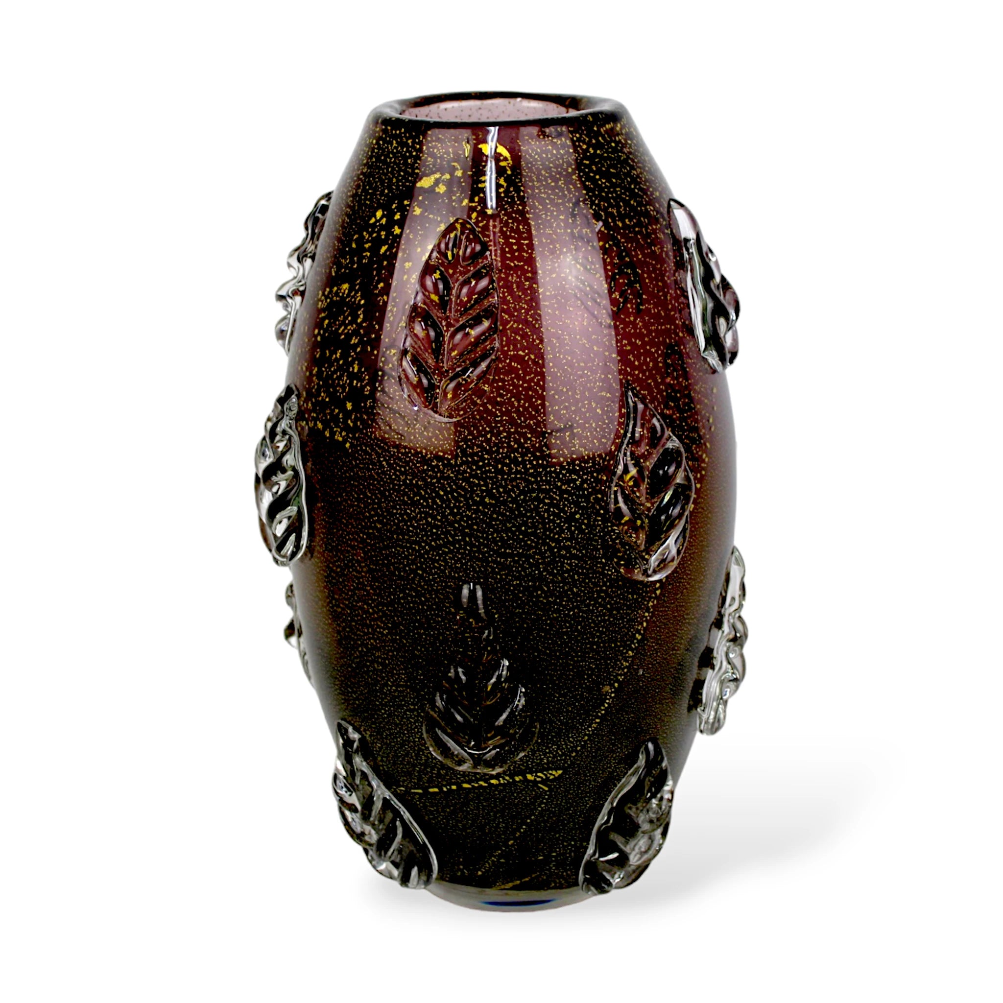 Vaso Grande com Ouro de Cristal Murano cor Vinho