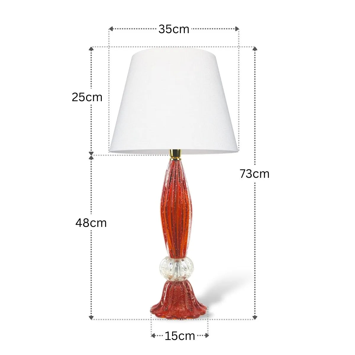 Tamanho Abajur de Cristal Murano Com Ouro