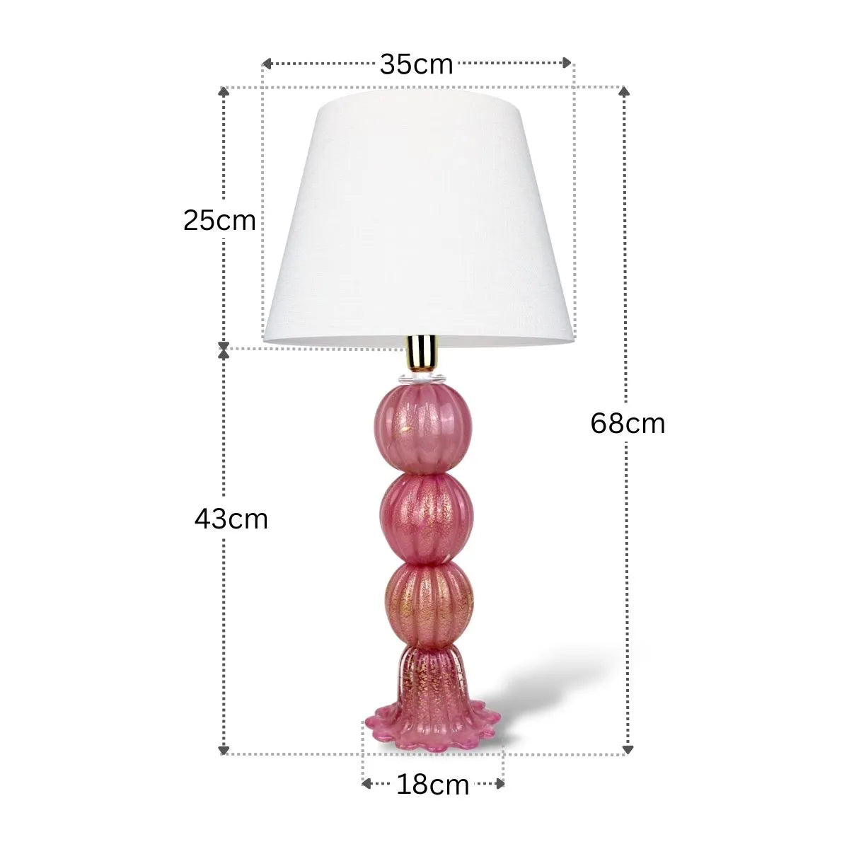 Abajur Murano Rosa Tamanho Medidas