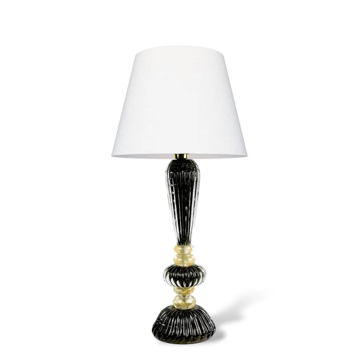 Abajur Murano Cristal Preto Médio com Detalhes Dourados